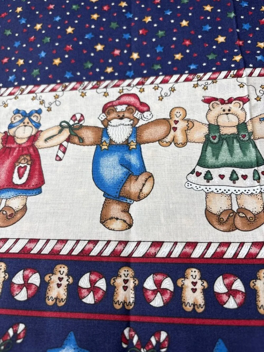 Christmas Teddy Bear Fabric Border Cotton 18